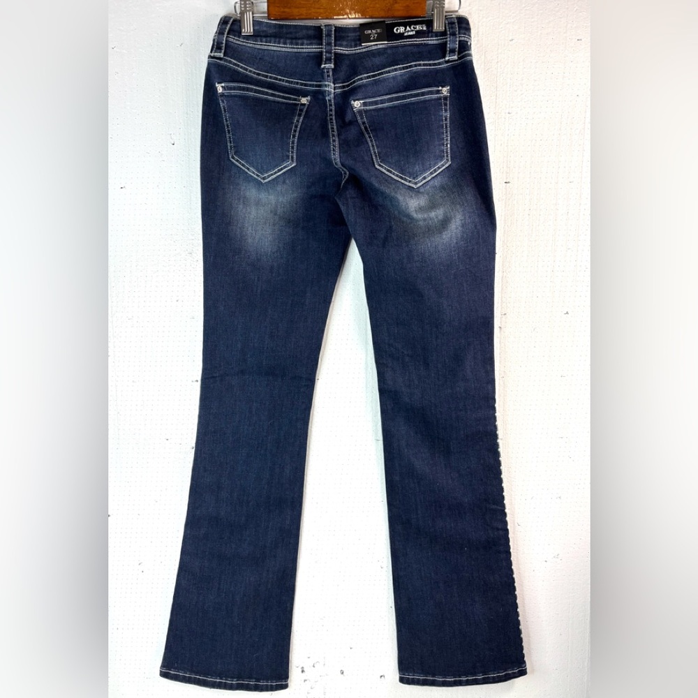 Grace in LA 29x Boho Indigo Embroidered Boot Leg Jeans - Picture 2 of 13